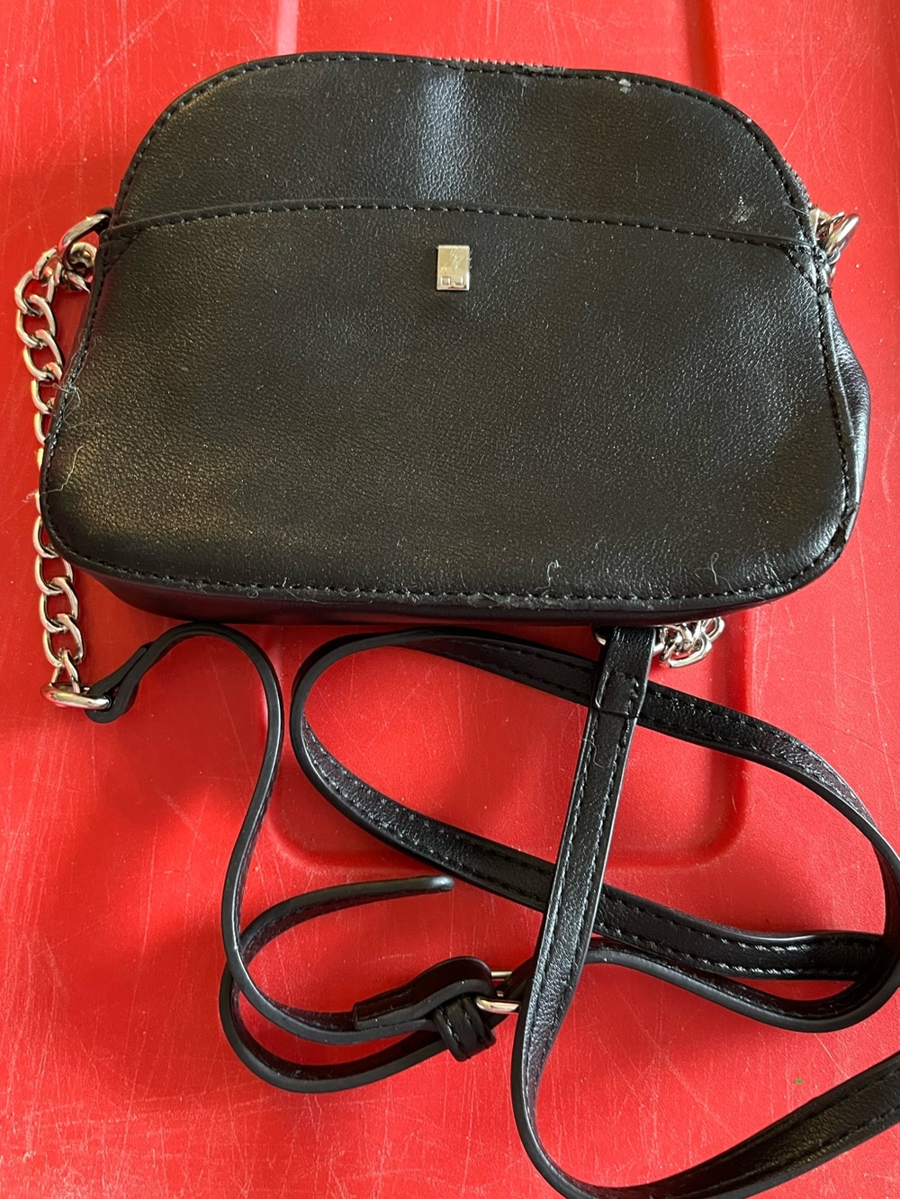 Black David Jones Small Leatherette Crossbody Bag with Chain Strap